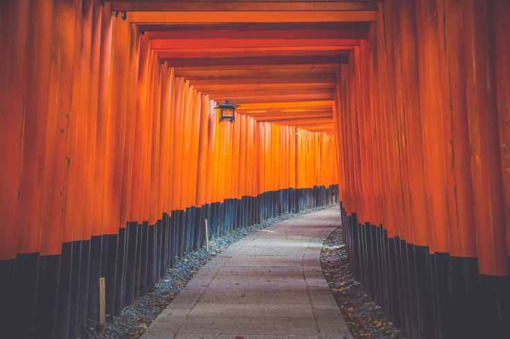 hallway in blue and orange wall paint